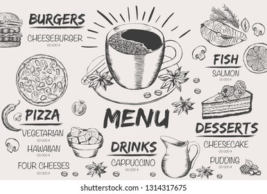 Restaurant cafe menu, template design. Food flyer.