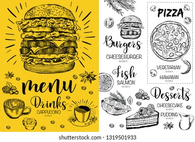 Restaurant cafe menu, template design. Food flyer.