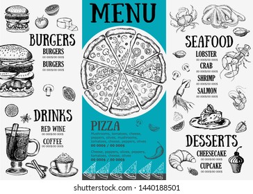 Restaurant cafe menu, template design. Food flyer.