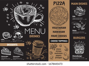 Restaurant cafe menu, template design. Flyer with hand-drawn graphic.