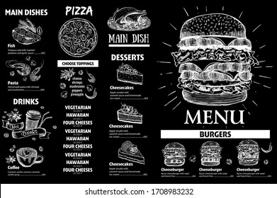 Restaurant cafe menu, template design. Flyer with hand-drawn graphic.
