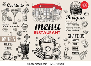 Restaurant cafe menu, template design. Food flyer.
