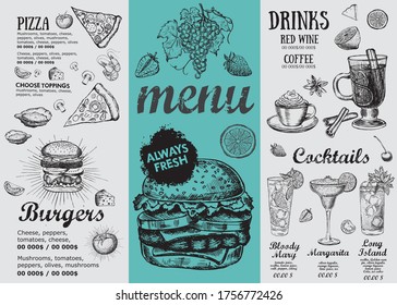 Restaurant cafe menu, template design. Food flyer.