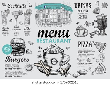 Restaurant cafe menu, template design. Food flyer.
