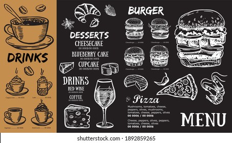 Restaurant cafe menu, template design. Vector	