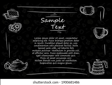Menú de la cafetería del restaurante. diseño de plantilla. Volante sobre comida, café y té, galletas, bocadillos.