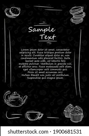 Menú de la cafetería del restaurante. diseño de plantilla. Volante sobre comida, café y té, galletas, bocadillos.