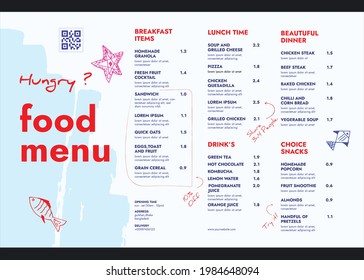 Menú de café restaurante, diseño de plantilla. Tamaño tabloide plantilla de menú de alimentos de una página.