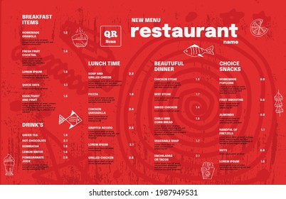 Restaurant cafe menu, template design. One page food menu template.