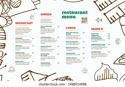 Restaurant cafe menu, template design. One page food menu template.