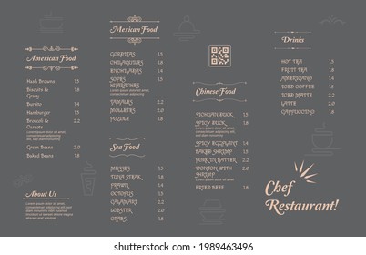 Menú de café restaurante, diseño de plantilla. Plantilla de menú de alimentos de una página.