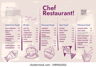 Restaurant cafe menu, template design. One page food menu template.