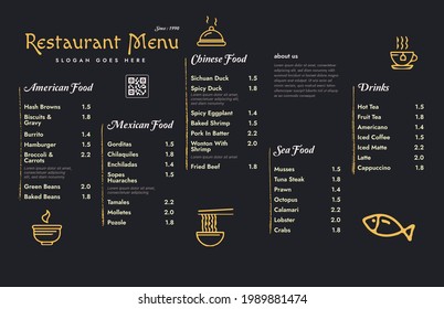 Restaurant cafe menu, template design. One page food menu template.