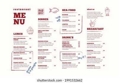 Restaurant cafe menu, template design. One page food menu template.