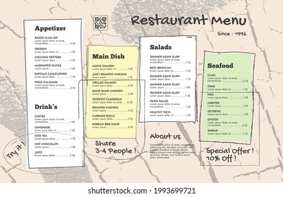 Restaurant cafe menu, template design. Single page food menu template.