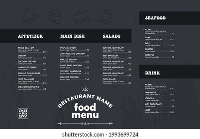 Restaurant cafe menu, template design. Single page food menu template.