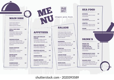 Restaurant cafe menu, template design. Single page food menu template.