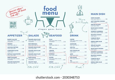 Restaurant cafe menu, template design. Single page food menu template.