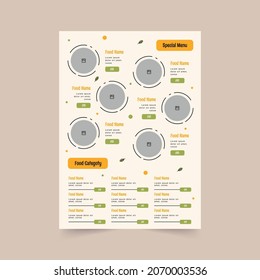 Restaurant cafe menu, template design. Food Flyer poster pamphlet brochure cover design layout background, two colors scheme, vector template in A4 size.  
