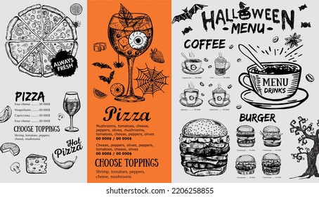 Restaurant cafe menu, template design, Halloween menu, Food flyer.