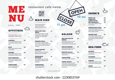 Restaurant cafe menu, template design, One page food menu template