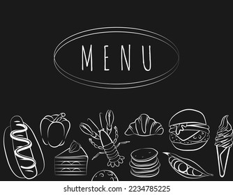 Restaurant Café-Menü, Vorlage Design. Lebensmittelflieger auf der Tafel. Kochkonzept.