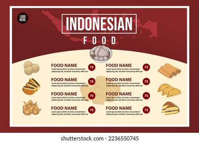 Restaurant Cafe menu, template design. Indonesian food