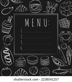 Restaurant cafe menu, template design. Food flyer on chalkboard. Cooking concept.