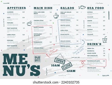 Menú de café restaurante, diseño de plantilla, tamaño A3, plantilla de menú de comida de una sola página.