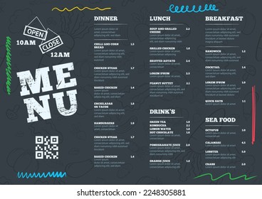 Restaurant cafe menu, template design,  A3 Size, Single page food menu template