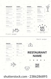 Restaurant cafe menu, template design. Two page food menu template.