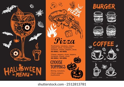 Restaurant cafe menu, template design, Halloween menu, Food flyer.	