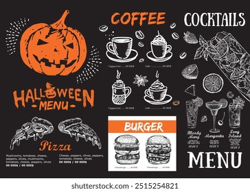 Restaurant cafe menu, template design, Halloween menu, Food flyer.	