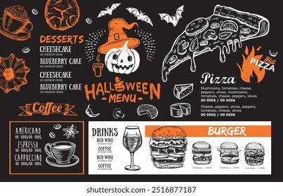 Restaurant cafe menu, template design, Halloween menu, Food flyer.	