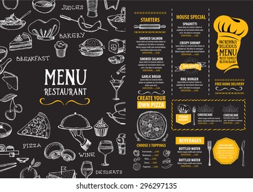 Restaurante menu café, modelo de design. Folheto de comida.