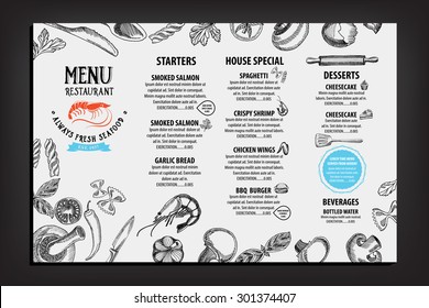 Restaurant cafe menu, template design. Food flyer.