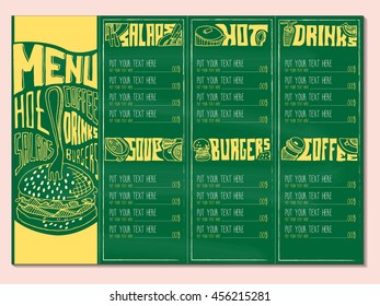 Restaurant cafe menu, template design. Food flyer.Vector cafe template with hand-drawn graphic.