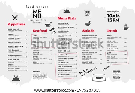 Restaurant cafe menu, template design. Single page food menu template.