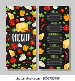 Restaurant cafe menu template. Food flyer. Vector chalk menu on chalkboard.