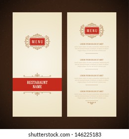 Restaurant or cafe menu vector design template vintage style. Flourishes calligraphic. 