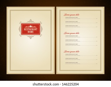 Restaurant or cafe menu vector design template vintage style. Flourishes calligraphic. 