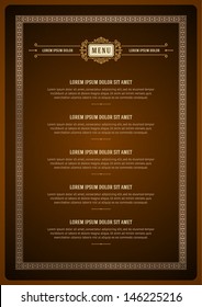Restaurant or cafe menu vector design template vintage style. Flourishes calligraphic. 