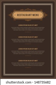 Restaurant or cafe menu vector design template vintage style. Flourishes calligraphic. 
