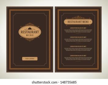 Restaurant or cafe menu vector design template vintage style. Flourishes calligraphic. 