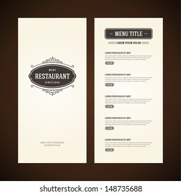 Restaurant or cafe menu vector design template vintage style. Flourishes calligraphic. 