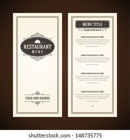 Restaurant or cafe menu vector design template vintage style. Flourishes calligraphic. 