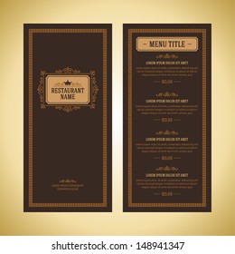 Restaurant or cafe menu vector design template vintage style. Flourishes calligraphic. 