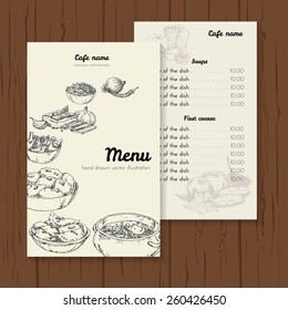 Restaurant or cafe menu vector design template. Hand drawn illustration