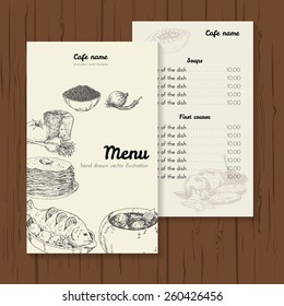 Restaurant or cafe menu vector design template. Hand drawn illustration