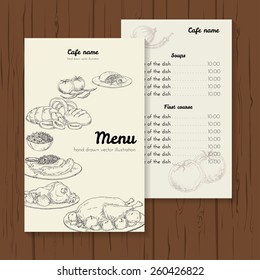 Restaurant or cafe menu vector design template. Hand drawn illustration